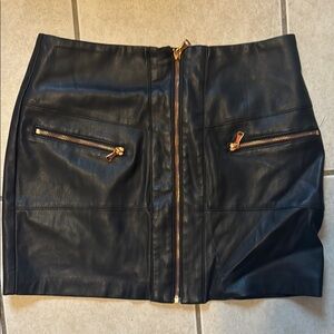 Black Leather Skirt with Gold Accents